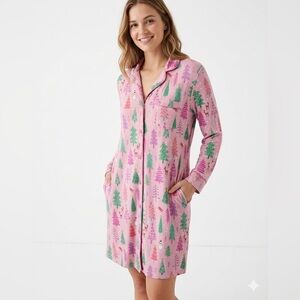 Little Sleepies Pink Nightgown with Christmas Tree Print